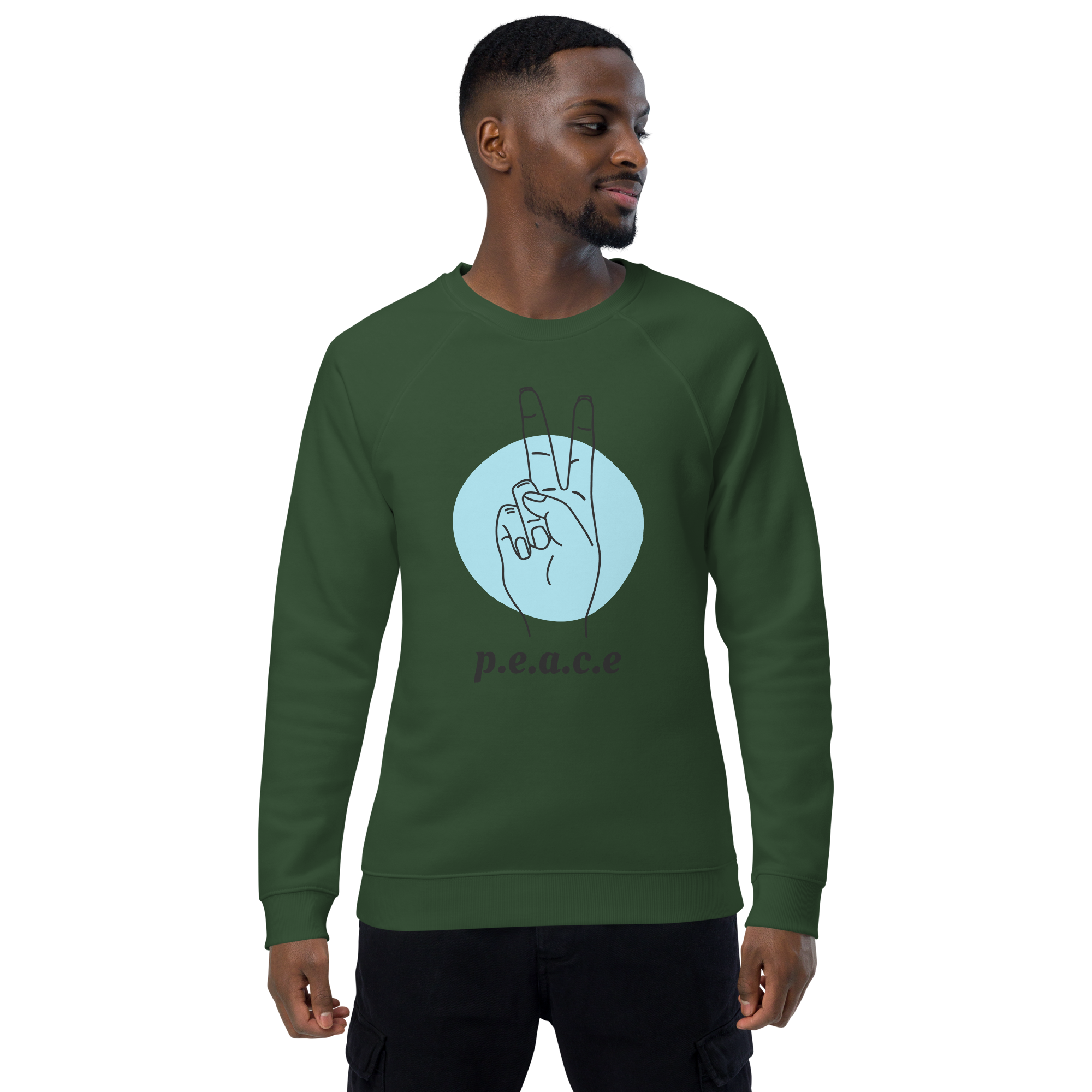 unisex-organic-raglan-sweatshirt-bottle-green-front-668e672674437.png